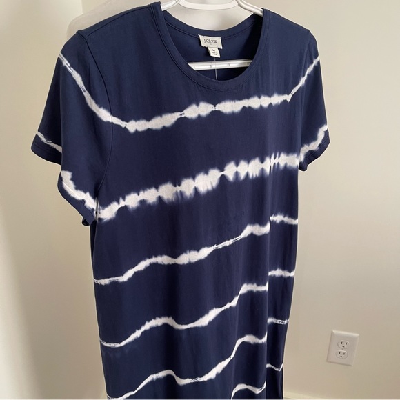 j Crew Navy & White Tie Dyed Short Sleeve Tee Shirt Cotton Dress Size Medium NEW - Picture 7 of 11